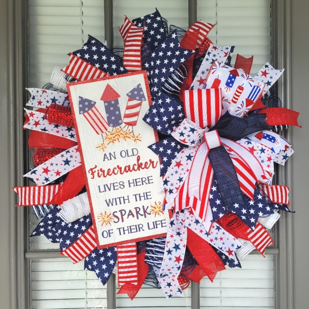 Patriotic Wreath, Firecracker Wreath, Humorous Patriotic wreath, Veterans Wreath